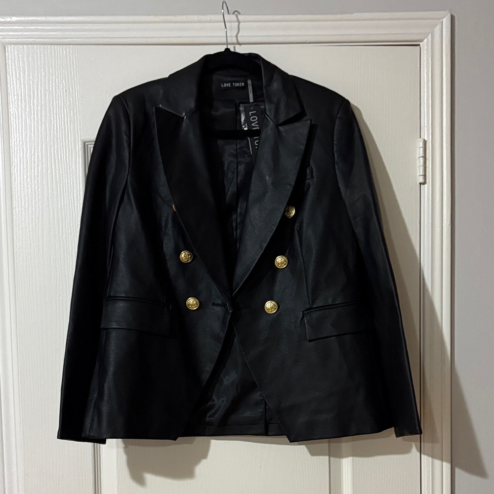 Love Token Women's Black Blazer with Gold Buttons